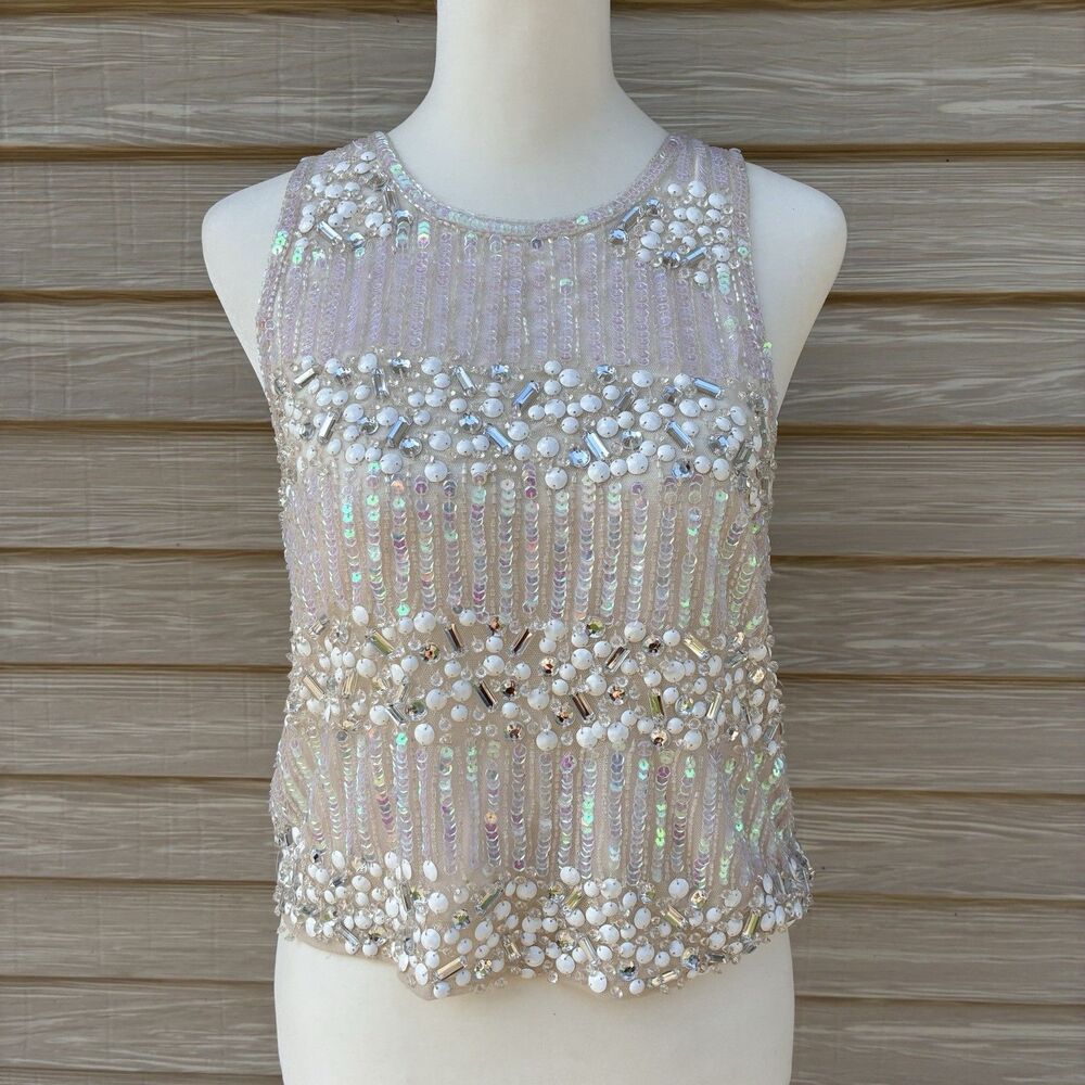 Topshop White Beaded Blouse Wedding Occasion Wear Camisole Tank XS US 4 UK 8 NWT